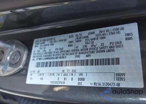 2025 Ford Escape St-Line из США, поврежденный, VIN 1FMCU9MNXSUB18561